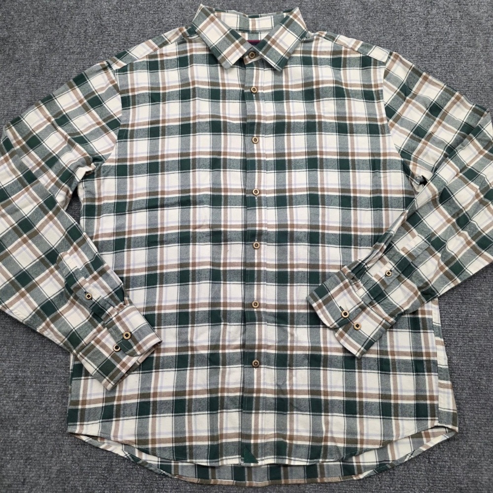 UNTUCKit Corbetta Flannel Shirt Mens Large Green Brown Plaid Cotton 40941 Reg